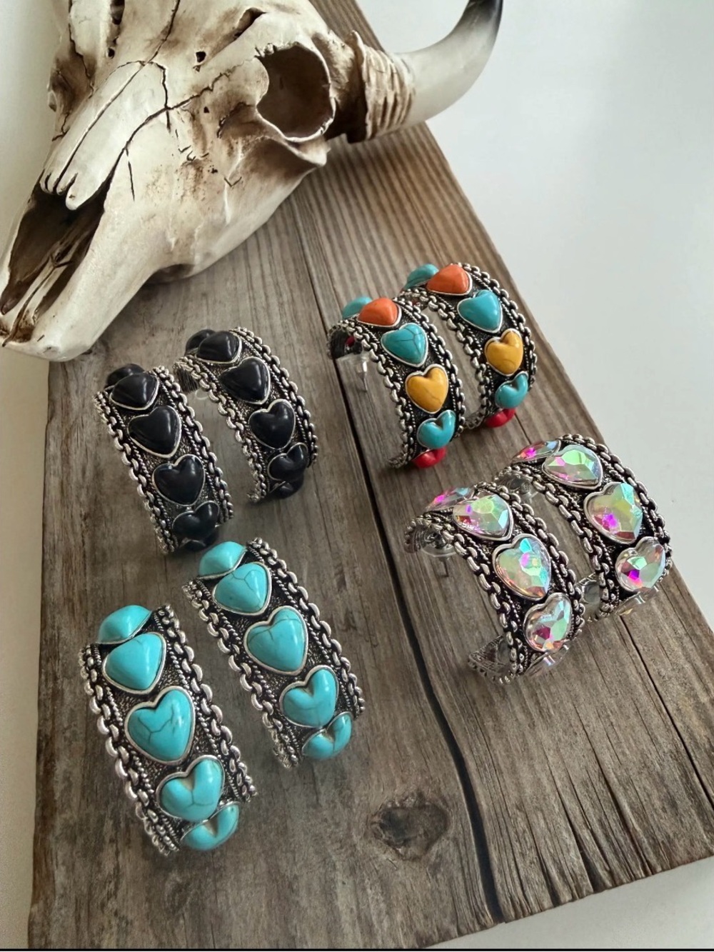 Multicolor heart western turquoise boho stone Crystal rhinestone earrings